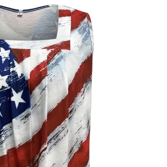 USA Tank Top | Stars and Stripes Pleated Square Neck Patriotic - Picture 6 of 6